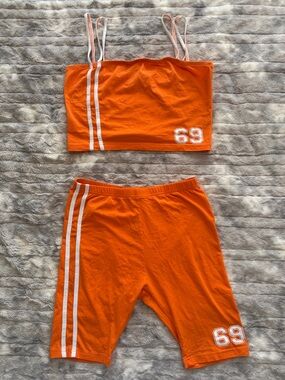 Dollskill Horoscopz Orange Two-Piece Cropped Tank + Bike Shorts Set